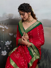 KcPc New Arrival Moos Chiffon Georgette Bandhani Sarees KDM