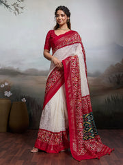 KcPc Pure Georgette Chikankari Work Patola Handprint Saree With Blouse STR
