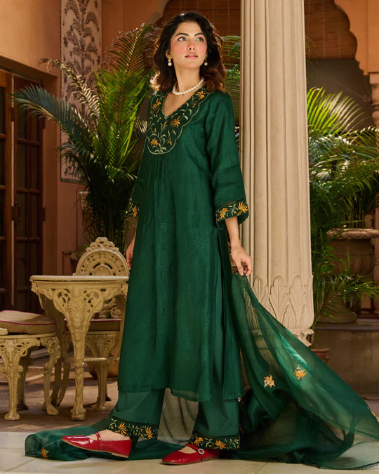 Vanya Green Embroidered Doria Suit Set