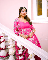 Malti Pink Printed Chinon Lehenga Set