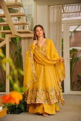 Nivriti Yellow Organza Anarkali Suit Set