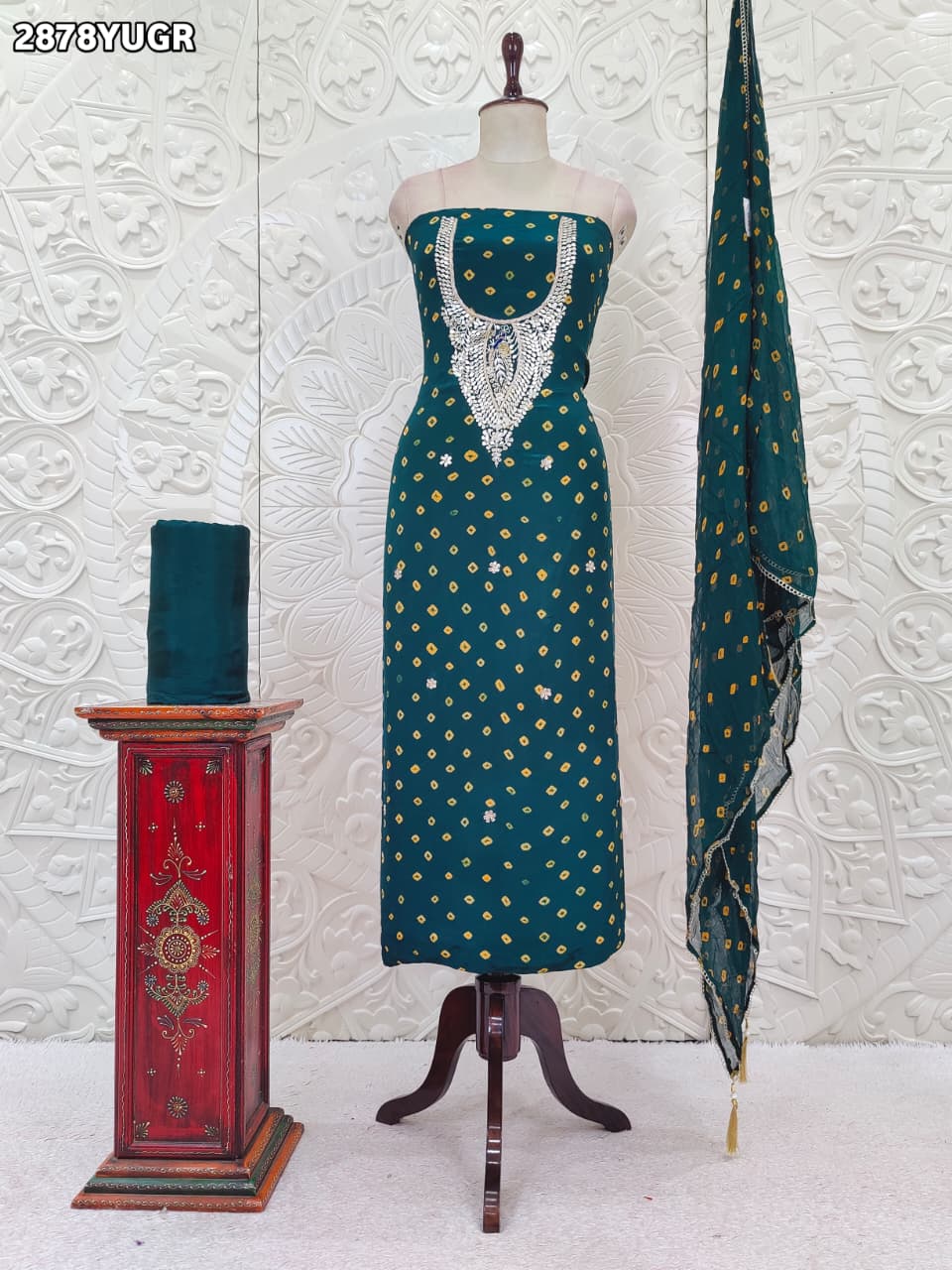KcPc New Royal Bandhani Crepe Silk Suit with Gota Patti Detailing RSAF