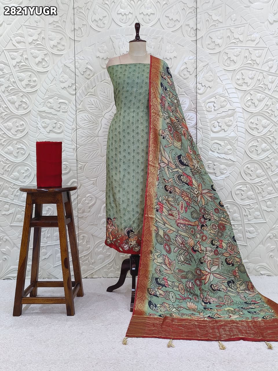 KcPc New Cotton Silk Suit with Kalamkari Print Satin Bottom NITY