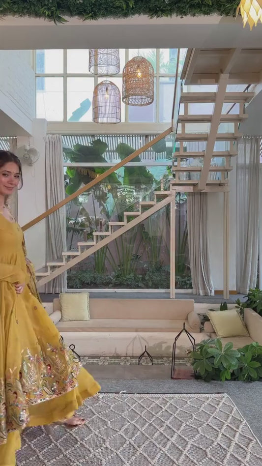 Nivriti Yellow Organza Anarkali Suit Set